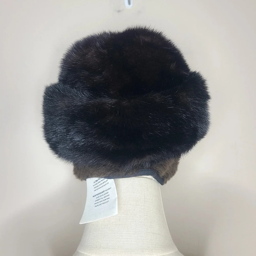 Vintage Women's Mink Fur Hat Brown Ear Flaps Winter‎ Ushanka - Picture 3 of 4